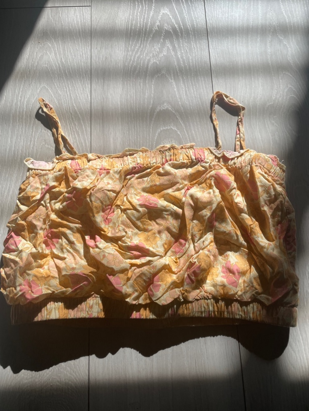 JACKSON Yellow Floral Smocked Crop Top with Pink Accents